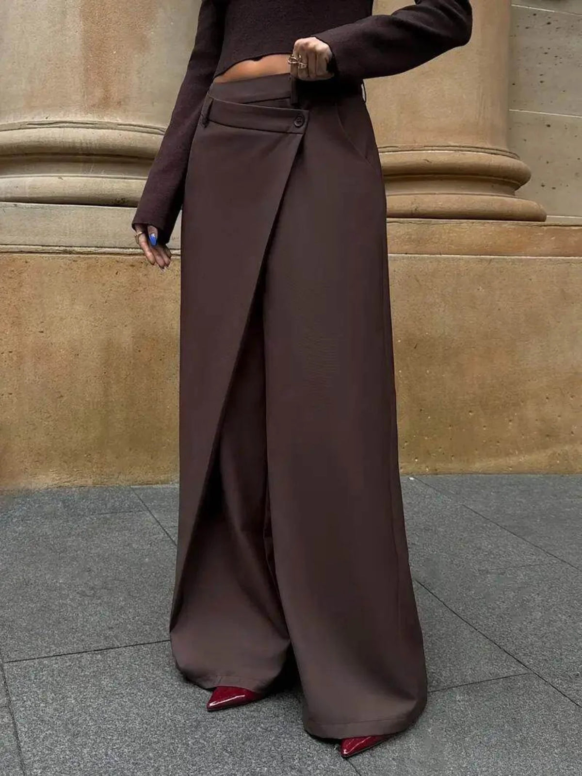 Women's High Waist Wrap Front Wide Leg Casual Pants