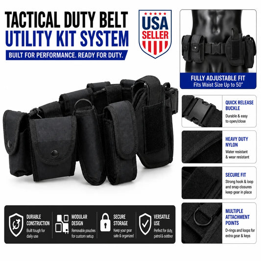 Adjustable Tactical Nylon Duty Belt With Modular Pouches