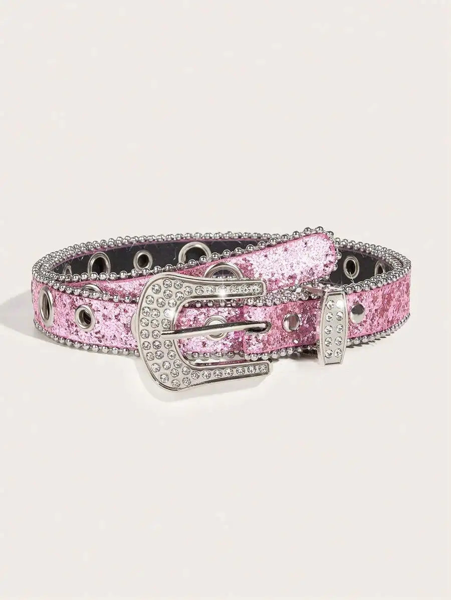 Faux Leather Rhinestone Belt For Women Fashion Accessory