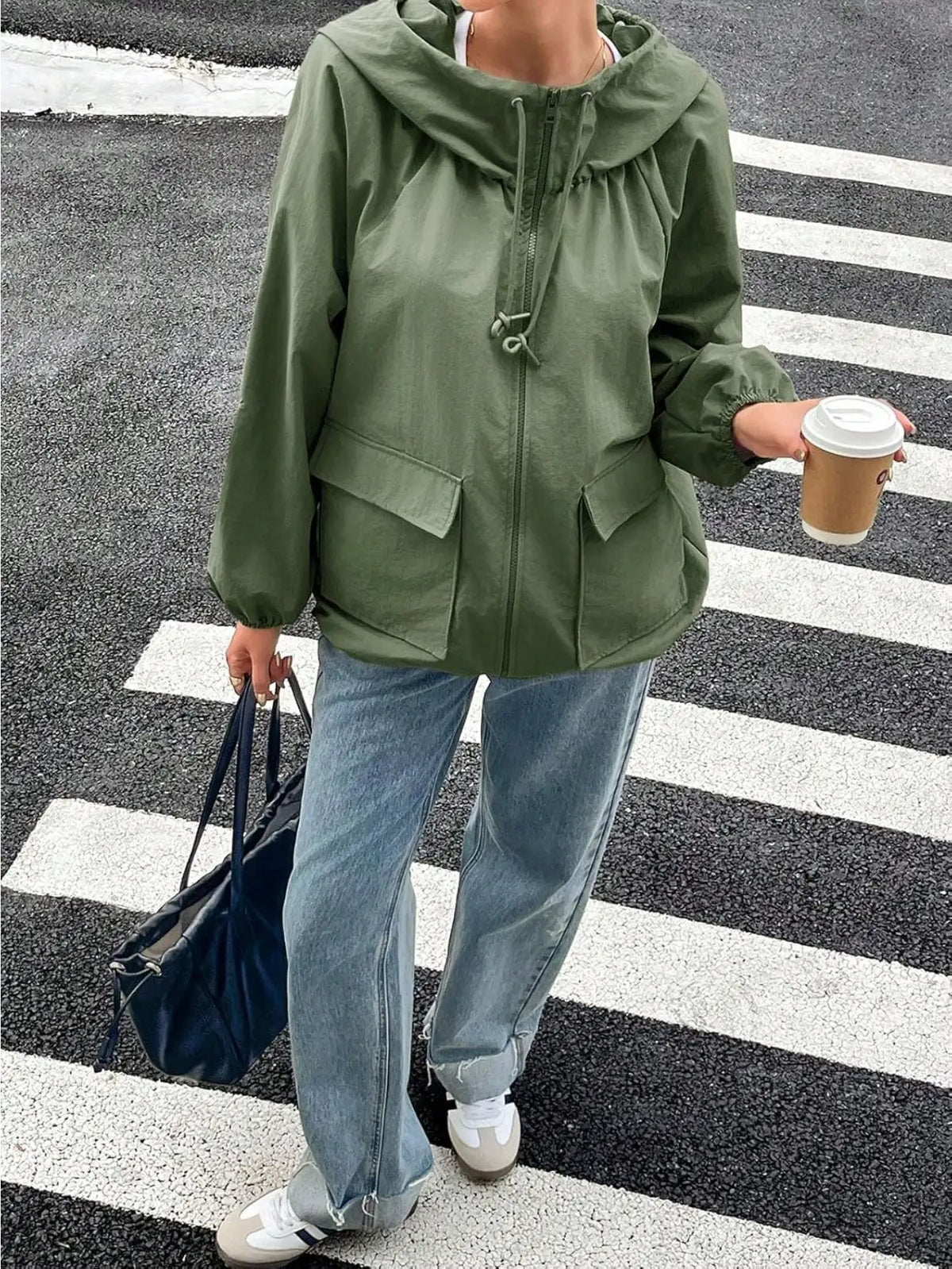 Waterproof Womens Raincoat Lightweight Hooded Windbreaker With Pockets