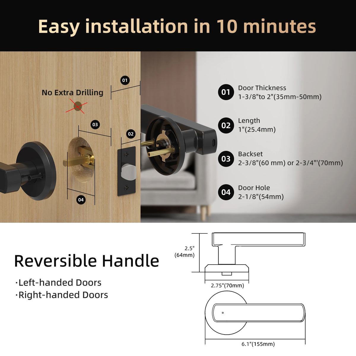 Viladepot Handle Shaped Smart Lock With Fingerprint App Control Bluetooth