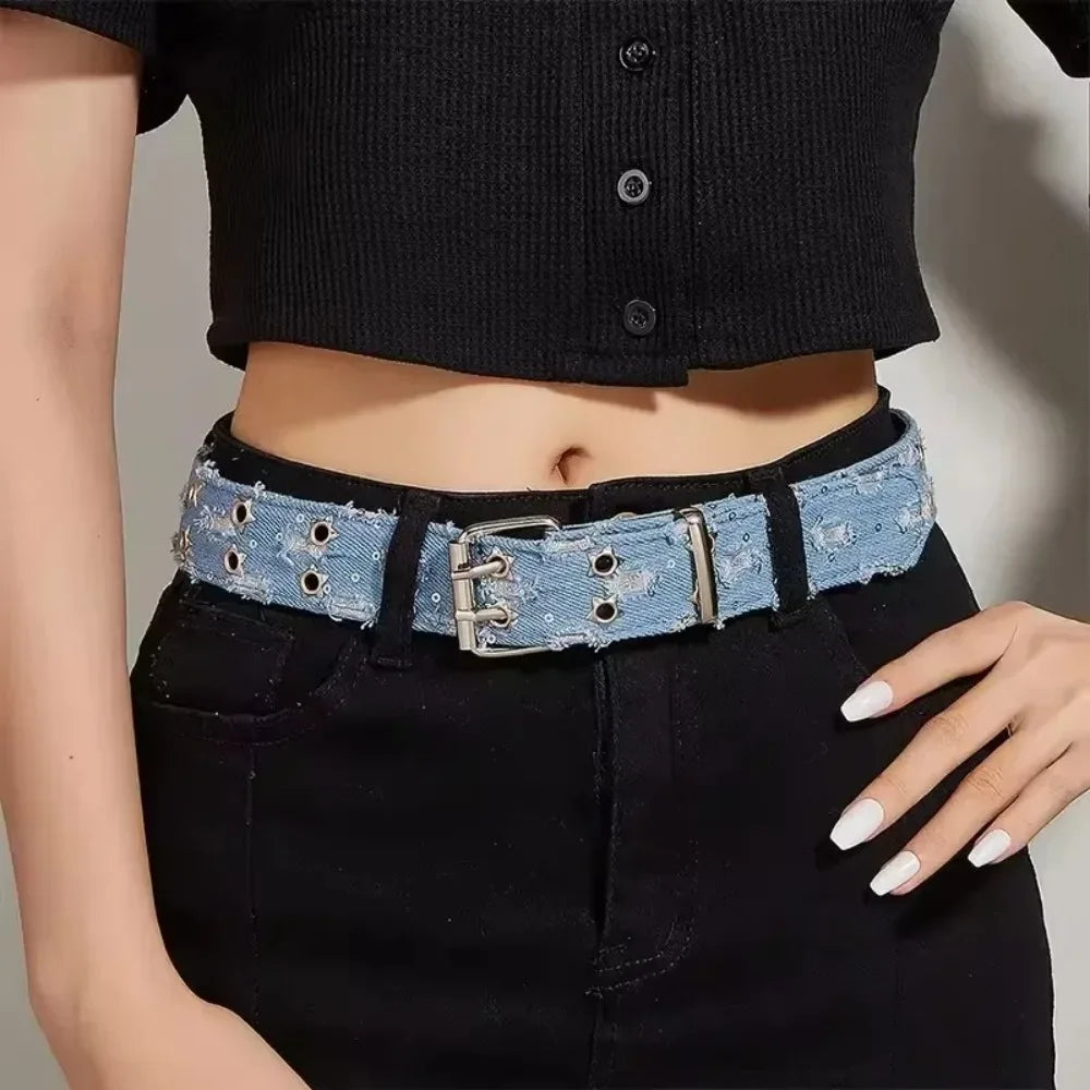Y2K Star Hollow Out Canvas Pin Buckle Belt For Unisex Fashion