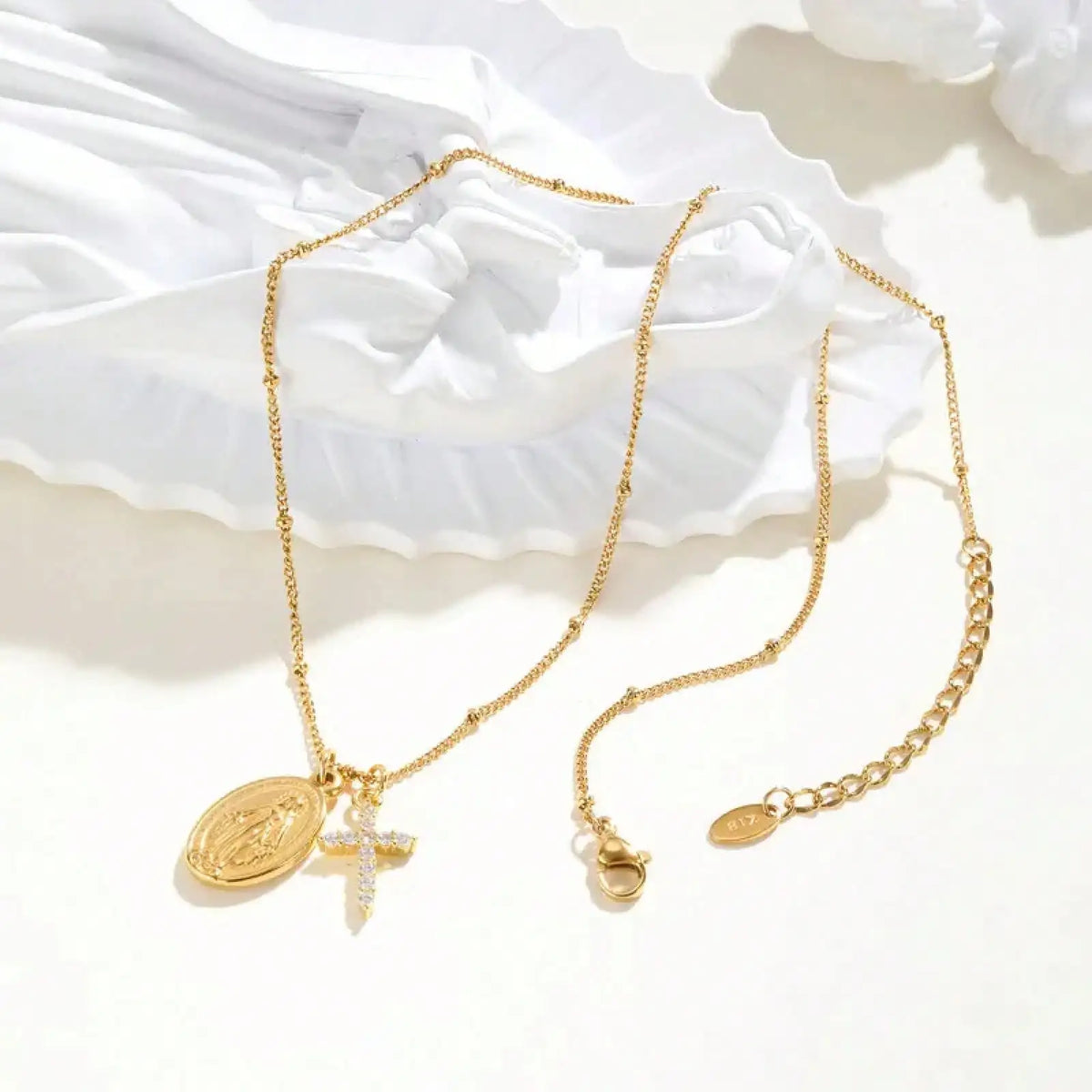 Stainless Steel Cross Virgin Mary Religious Pendant Necklace