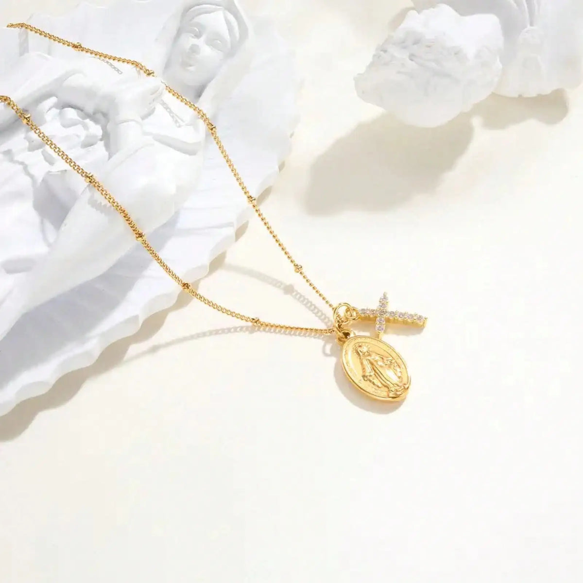 Stainless Steel Cross Virgin Mary Religious Pendant Necklace