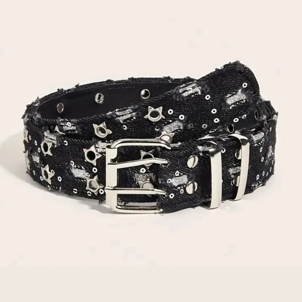 Y2K Star Hollow Out Canvas Pin Buckle Belt For Unisex Fashion