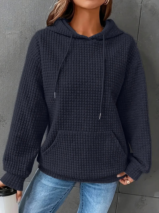 Women Waffle Knit Hoodie Pullover Sweatshirt With Kangaroo Pocket