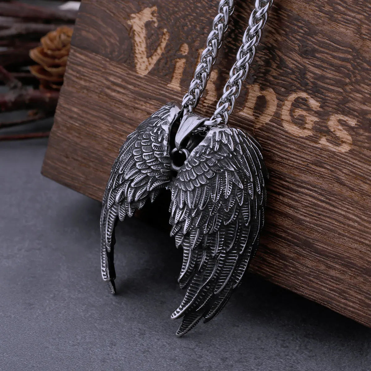 Stainless Steel Angel Wings Pendant Necklace Snake Chain