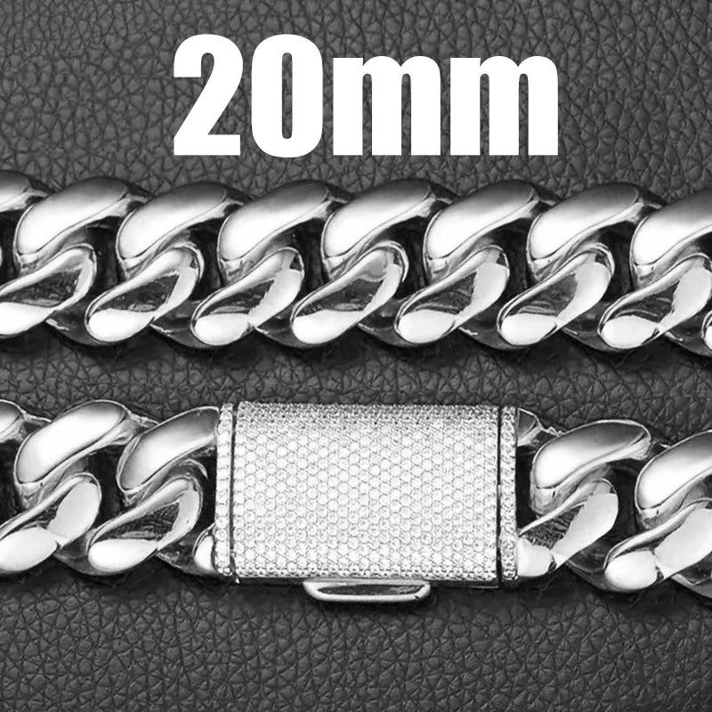 Mens Heavyweight Iced Miami Cuban Link Stainless Steel Chain