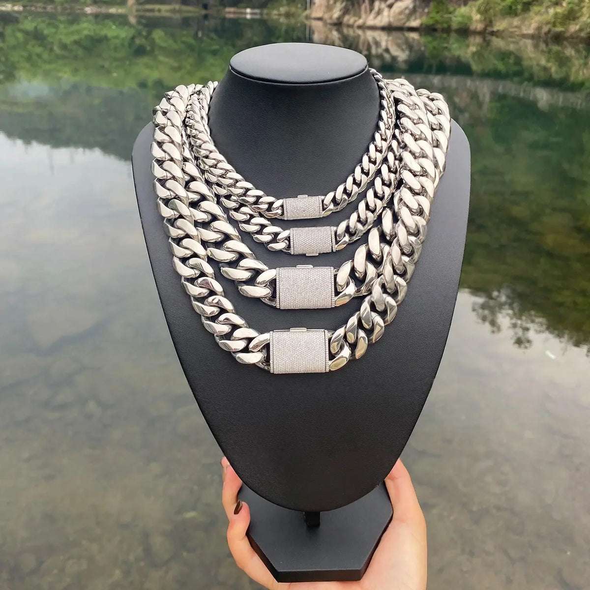 Mens Heavyweight Iced Miami Cuban Link Stainless Steel Chain