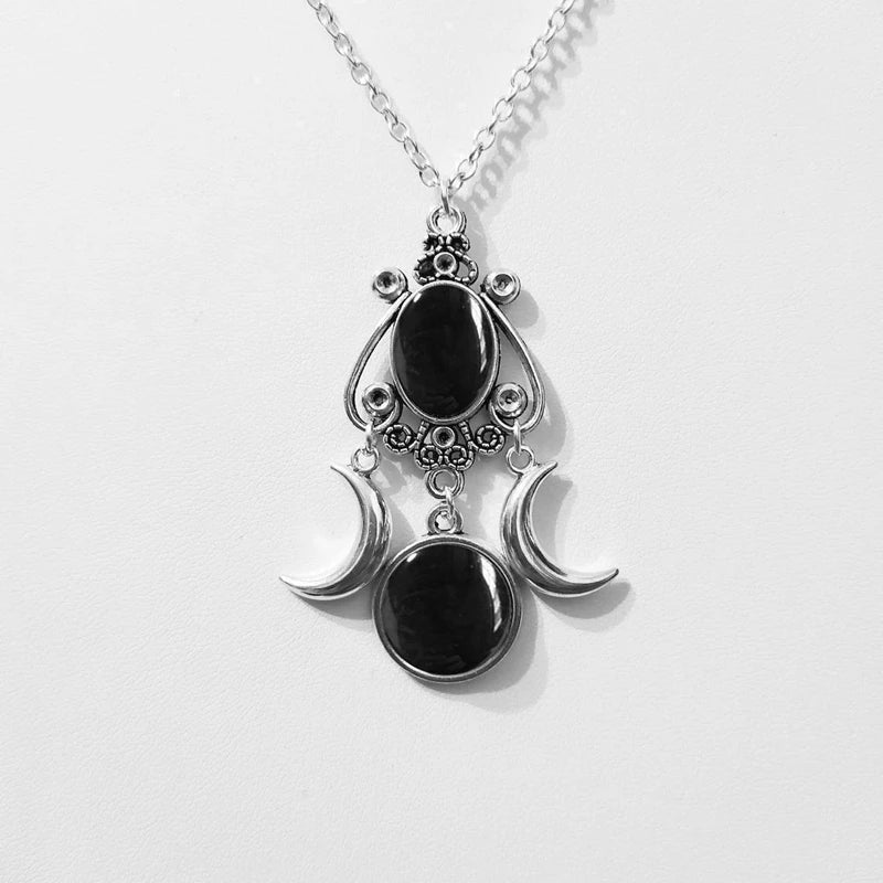 Women Fashion Zinc Alloy Triple Moon Pendant Necklace Jewelry