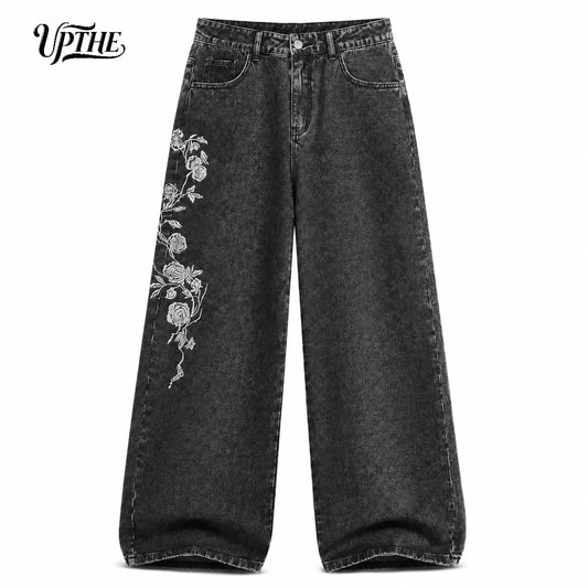 Upthe Men Oversized Baggy Wide Leg Embroidered Denim Jeans