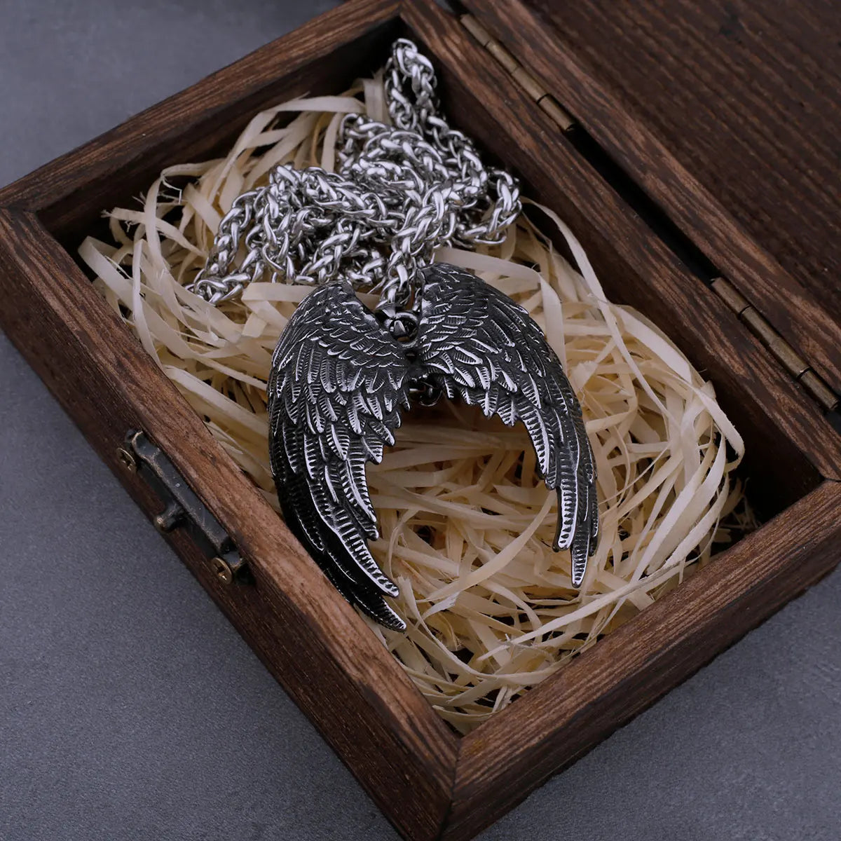 Stainless Steel Angel Wings Pendant Necklace Snake Chain