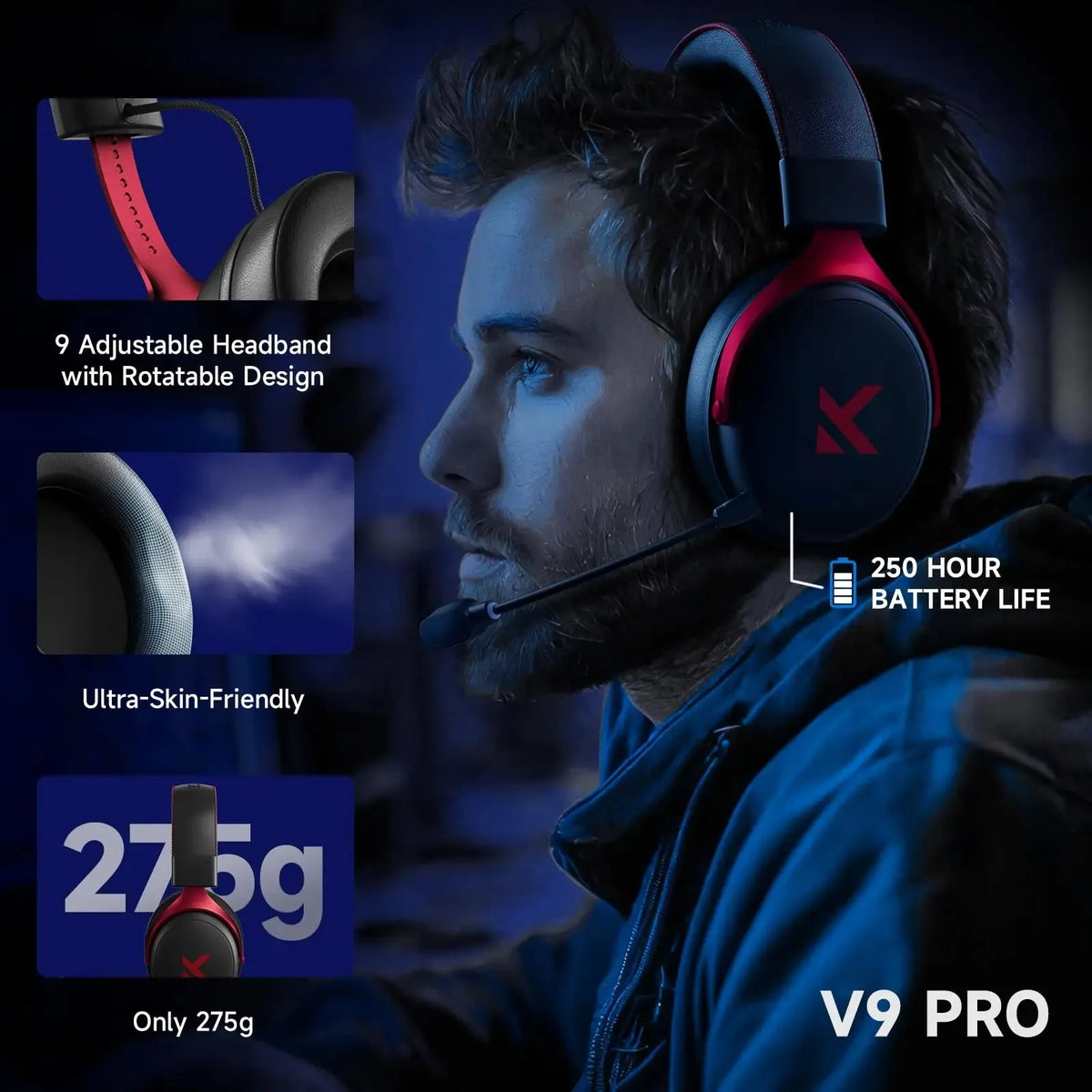 MCHOSE V9 Pro Wireless Gaming Headset With Virtual Surround Sound