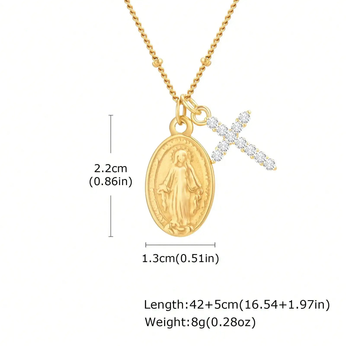 Stainless Steel Cross Virgin Mary Religious Pendant Necklace