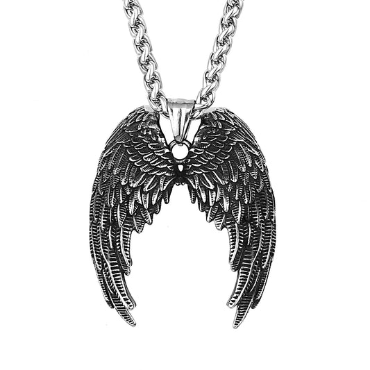 Stainless Steel Angel Wings Pendant Necklace Snake Chain