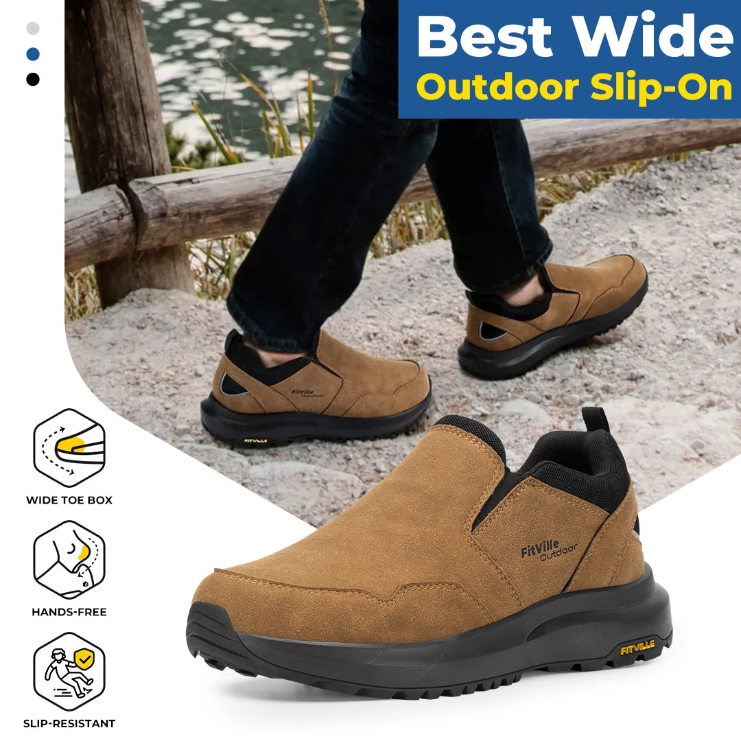 Fitville Mens Slip On Hiking Loafers With Orthopedic Support