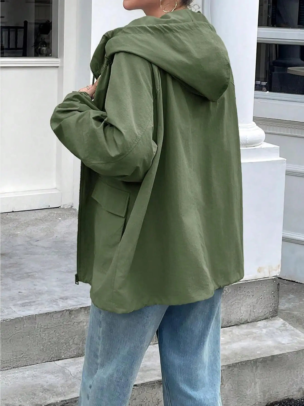Waterproof Womens Raincoat Lightweight Hooded Windbreaker With Pockets