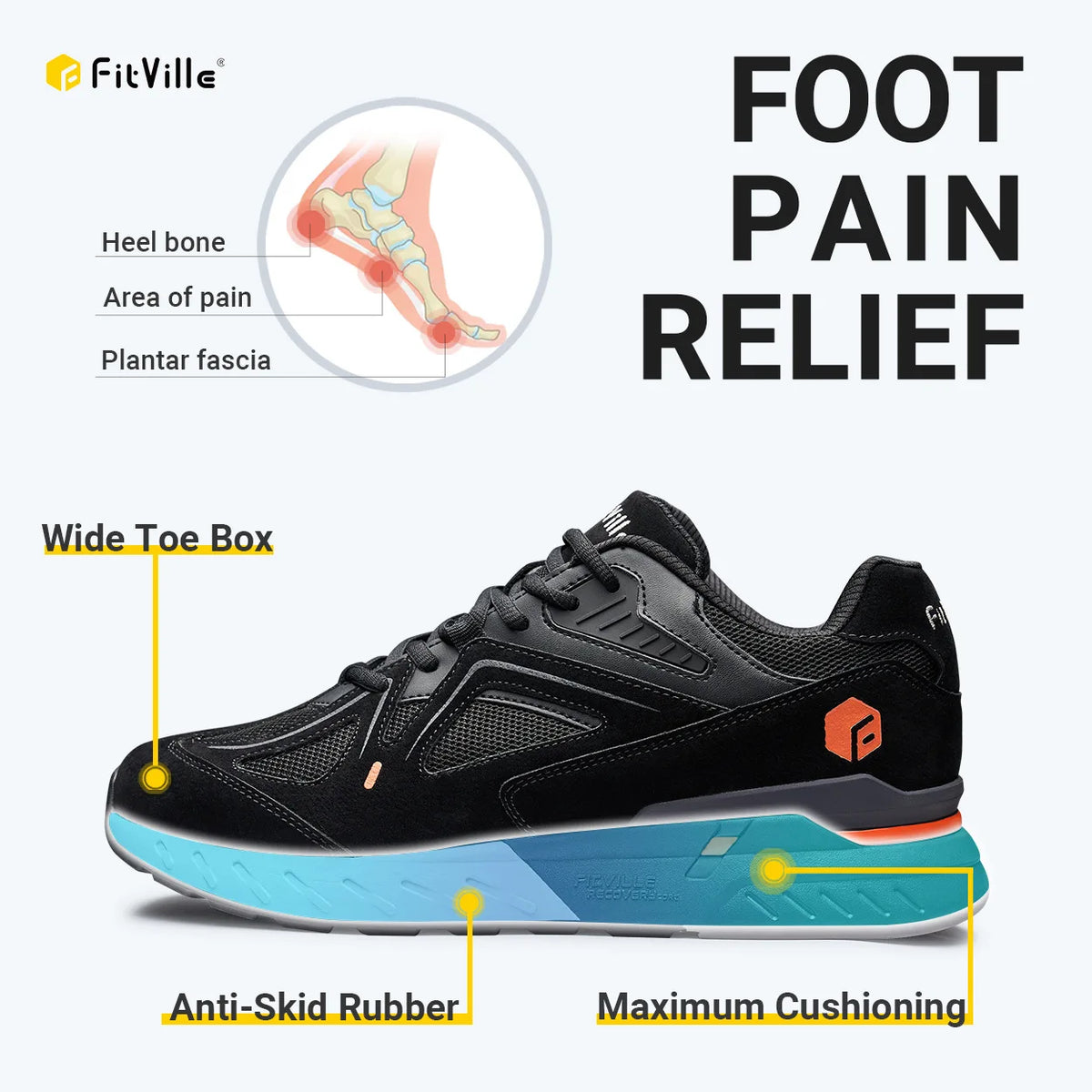 FitVille Men Lightweight Walking Shoes For Arch Support