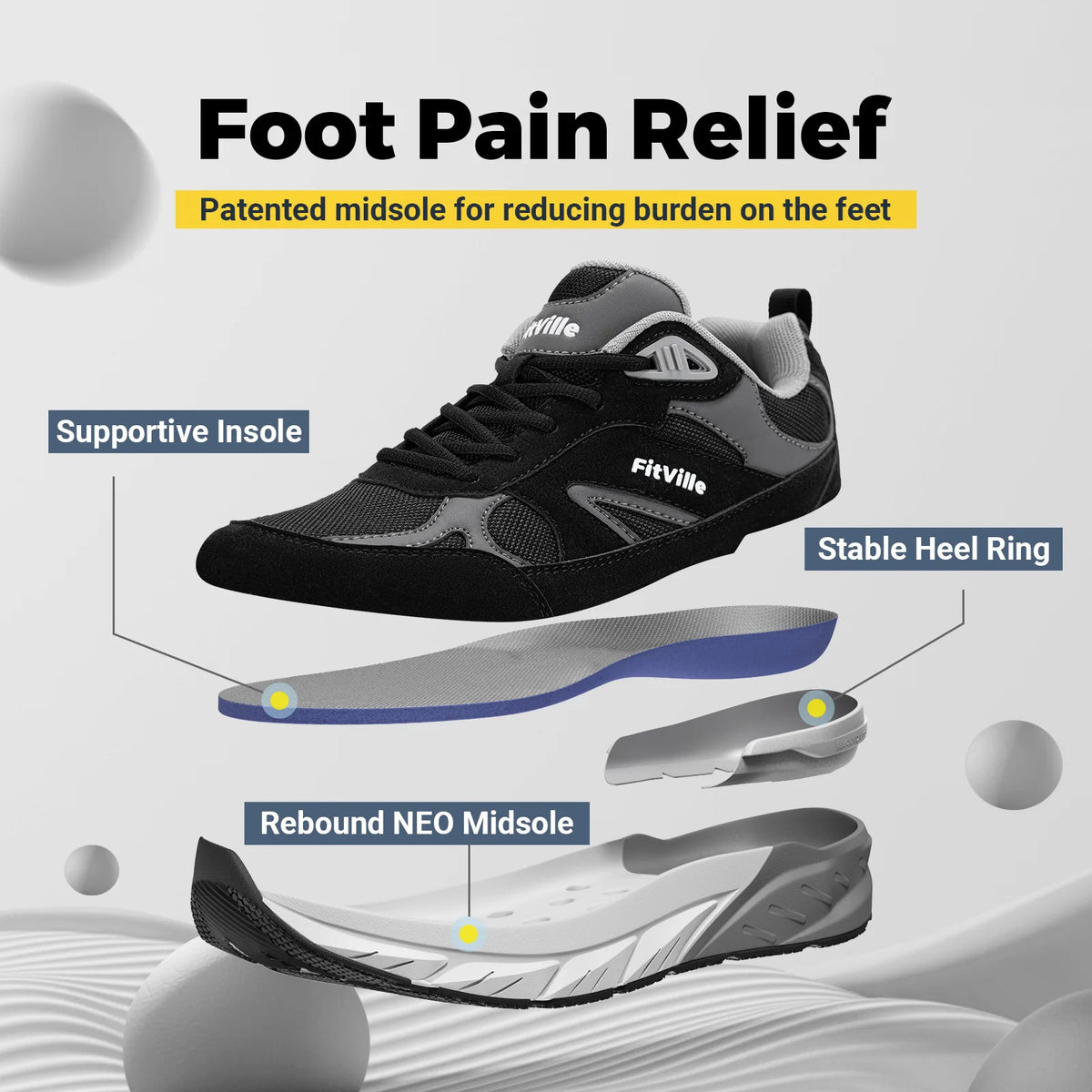 Fitville Men's Wide Walking Shoes Arch Support For Plantar Fasciitis