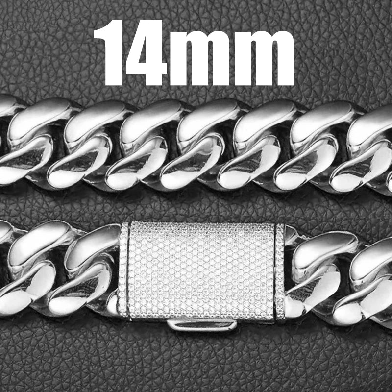 Mens Heavyweight Iced Miami Cuban Link Stainless Steel Chain