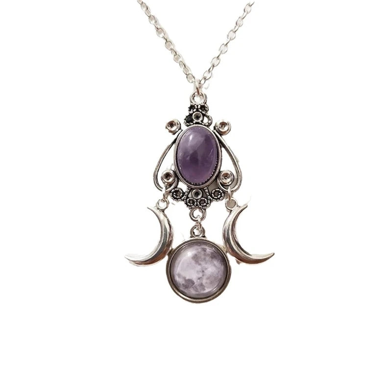 Women Fashion Zinc Alloy Triple Moon Pendant Necklace Jewelry
