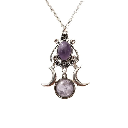 Women Fashion Zinc Alloy Triple Moon Pendant Necklace Jewelry
