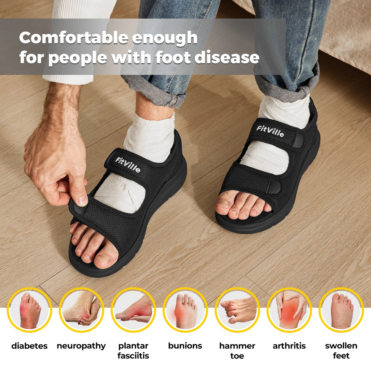 Fitville Men Plantar Fasciitis Recovery Sandals With Eva Insole