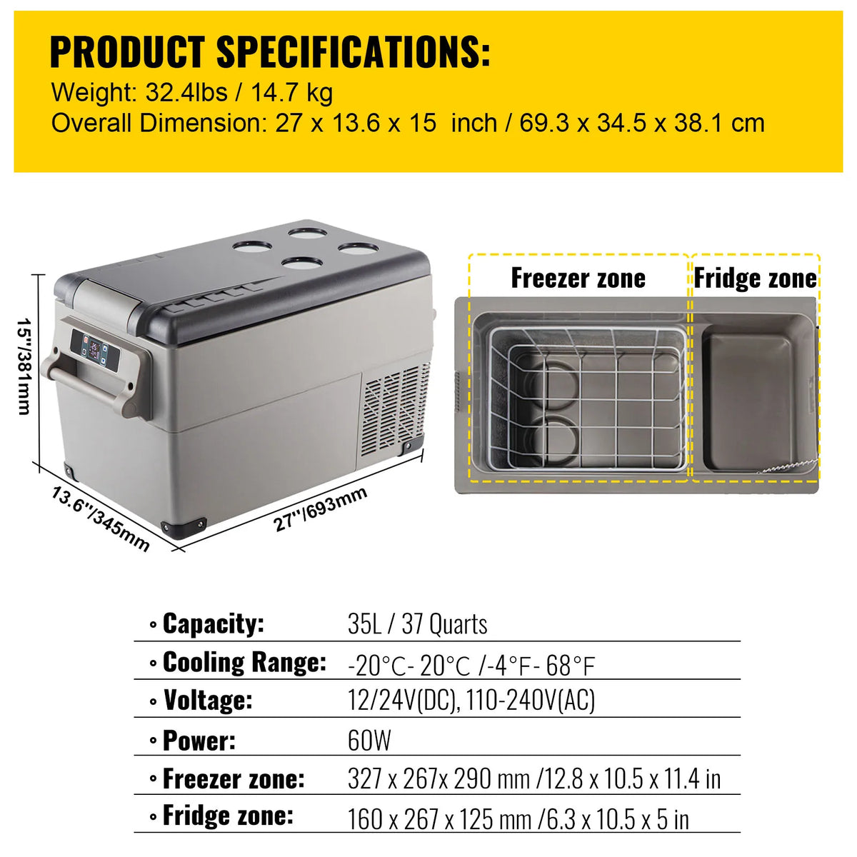 SucceBuy Portable Compressor Car Refrigerator Mini Fridge For Camping