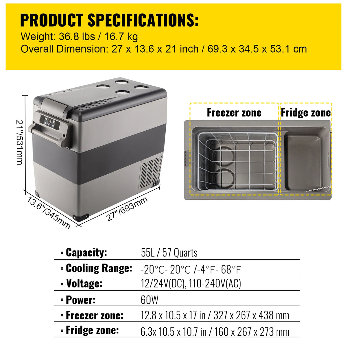 SucceBuy Portable Compressor Car Refrigerator Mini Fridge For Camping