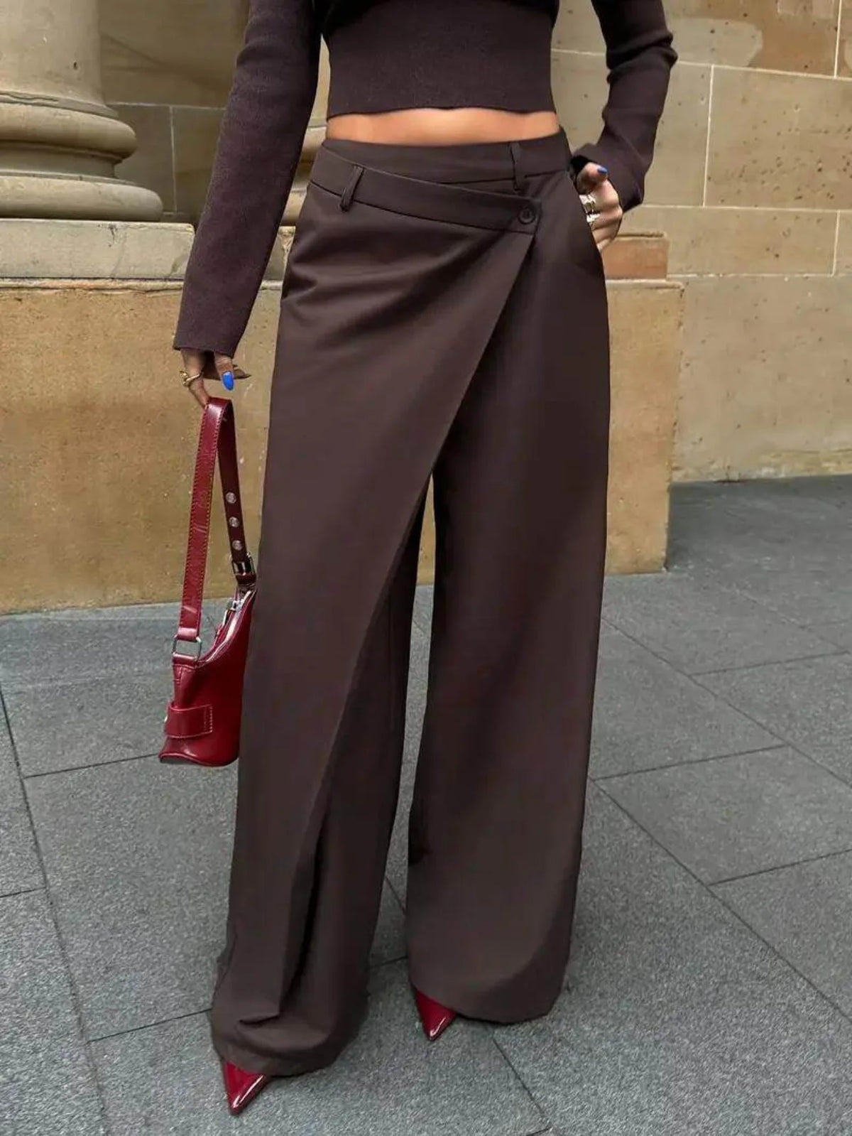 Women's High Waist Wrap Front Wide Leg Casual Pants