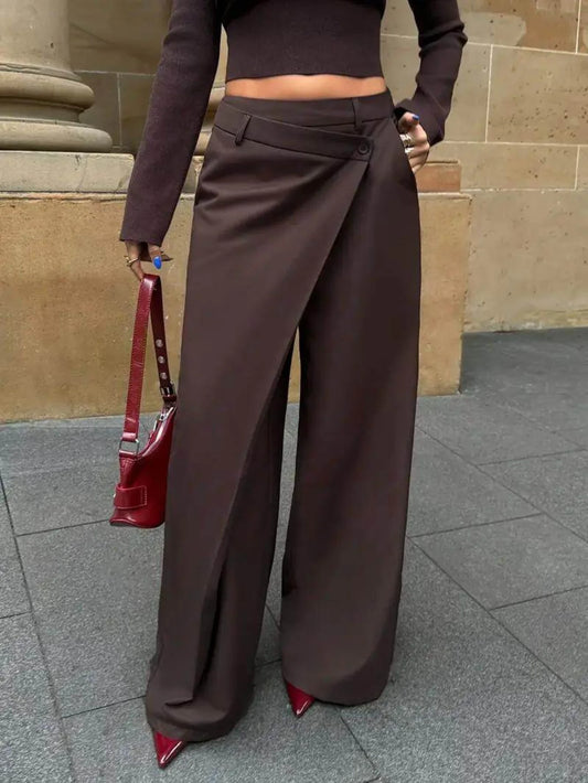 Women's High Waist Wrap Front Wide Leg Casual Pants
