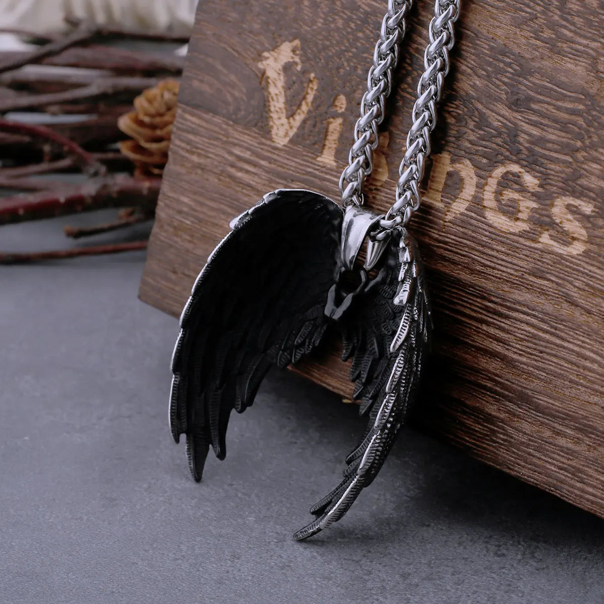 Stainless Steel Angel Wings Pendant Necklace Snake Chain
