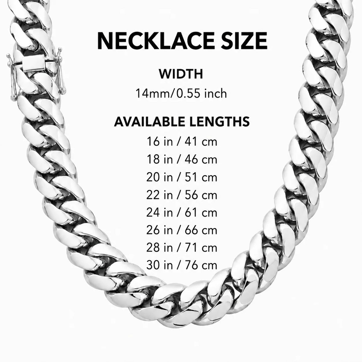Polished Stainless Steel Miami Cuban Chain Necklace For Men