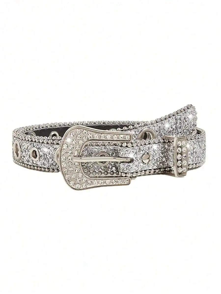 Faux Leather Rhinestone Belt For Women Fashion Accessory