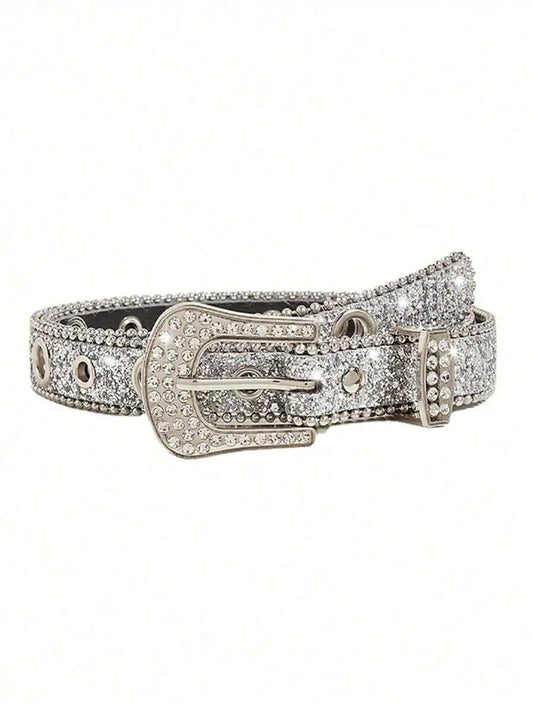 Faux Leather Rhinestone Belt For Women Fashion Accessory