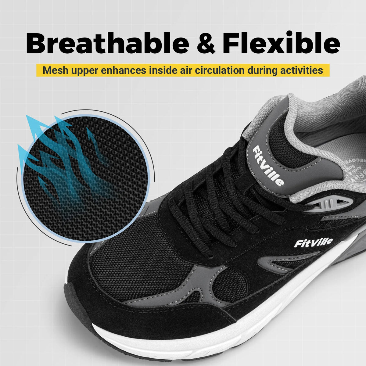 Fitville Men's Wide Walking Shoes Arch Support For Plantar Fasciitis