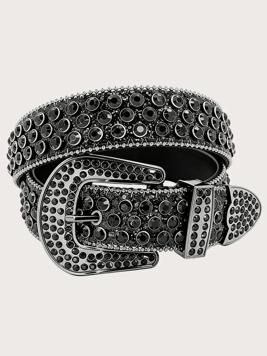 Women Y2K Punk Fashion Rhinestone Leopard PU Leather Belt