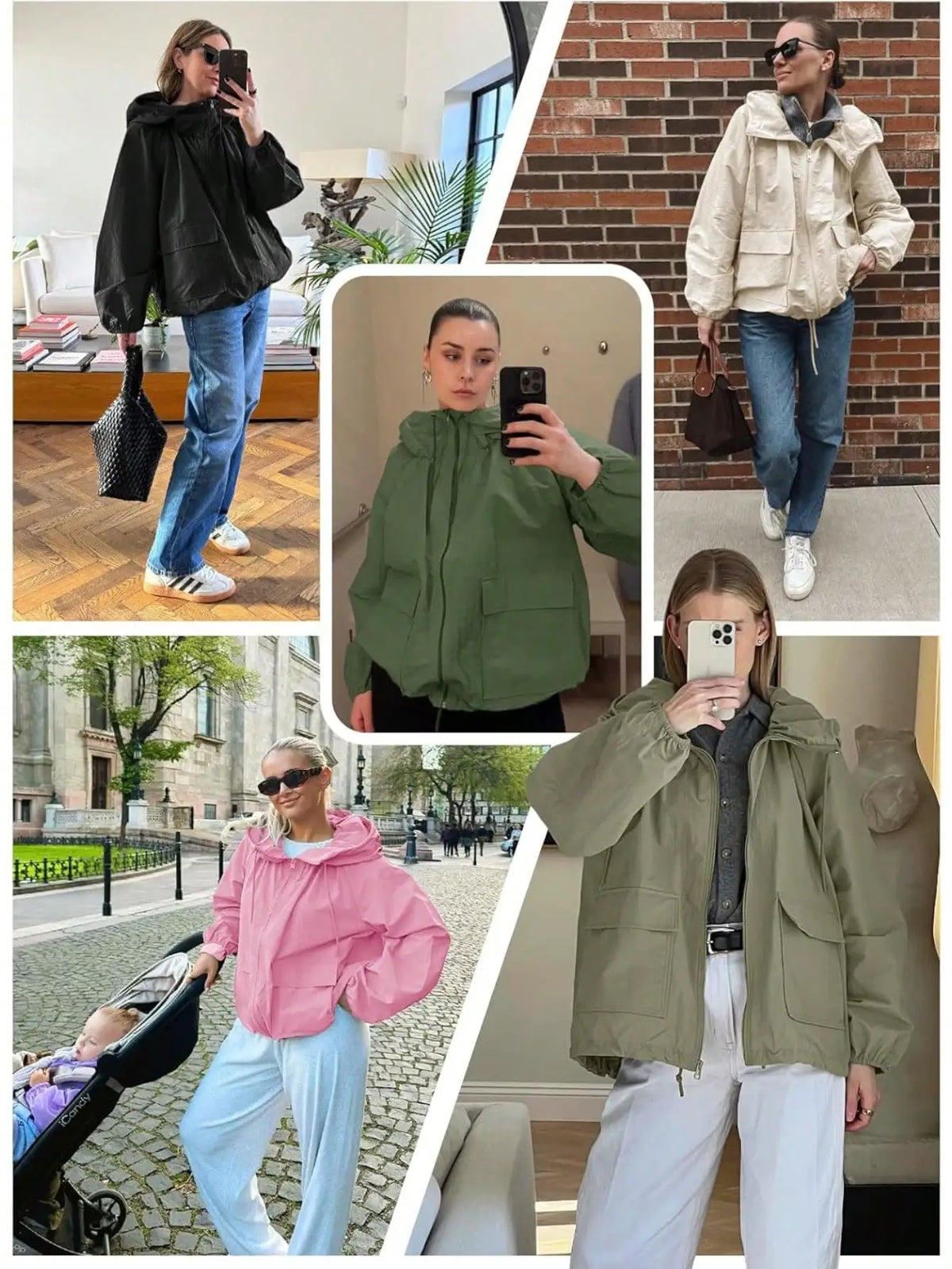Waterproof Womens Raincoat Lightweight Hooded Windbreaker With Pockets