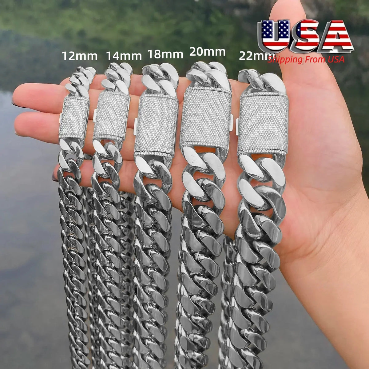 Mens Heavyweight Iced Miami Cuban Link Stainless Steel Chain