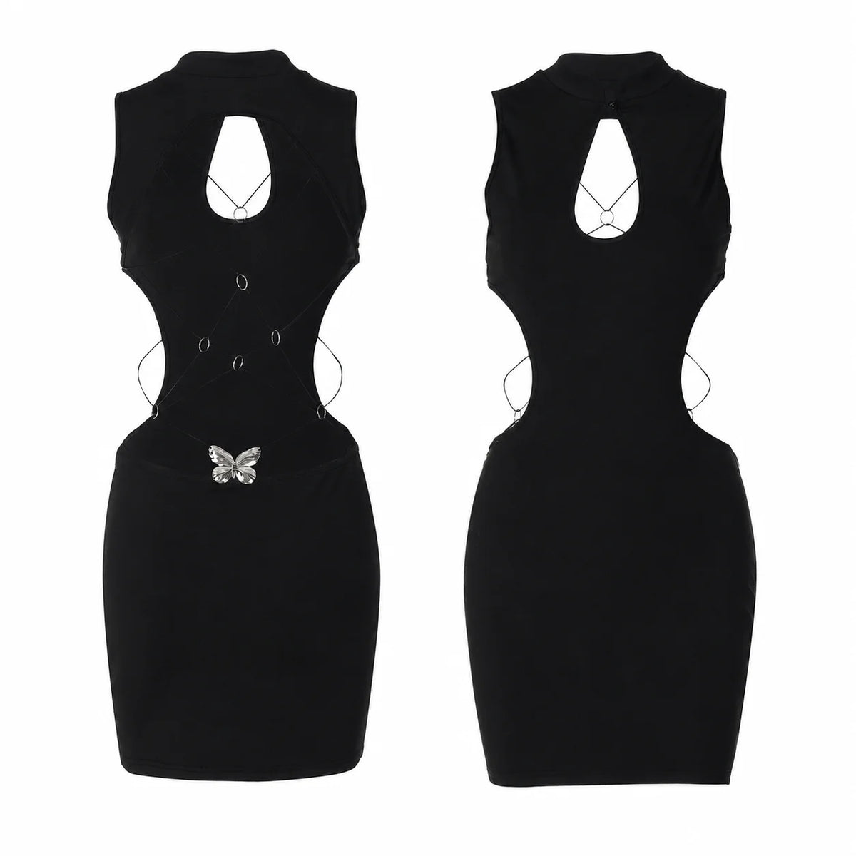 Women Bodycon Sequined Mini Dress High Neck Keyhole Sleeveless Clubwear