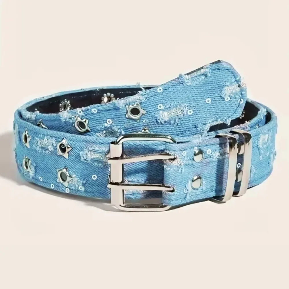 Y2K Star Hollow Out Canvas Pin Buckle Belt For Unisex Fashion