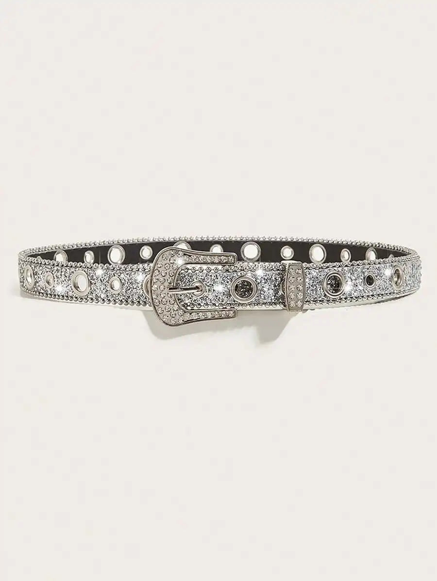 Faux Leather Rhinestone Belt For Women Fashion Accessory