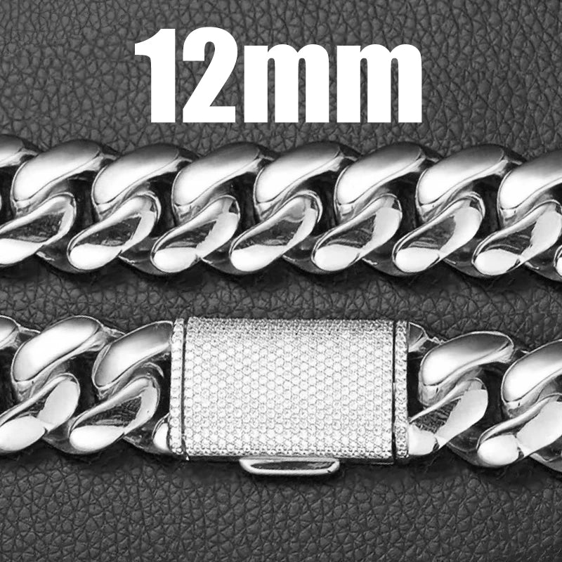 Mens Heavyweight Iced Miami Cuban Link Stainless Steel Chain