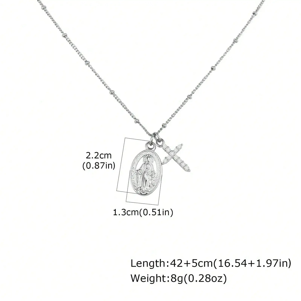 Stainless Steel Cross Virgin Mary Religious Pendant Necklace