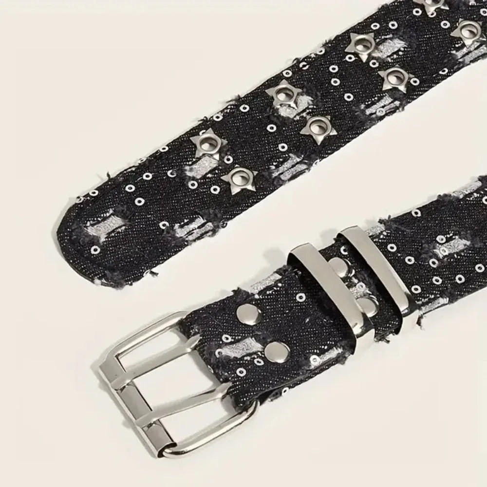 Y2K Star Hollow Out Canvas Pin Buckle Belt For Unisex Fashion