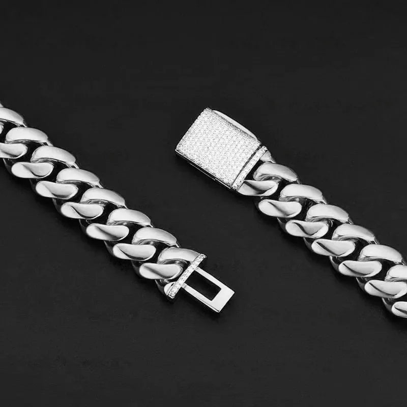 Mens Heavyweight Iced Miami Cuban Link Stainless Steel Chain