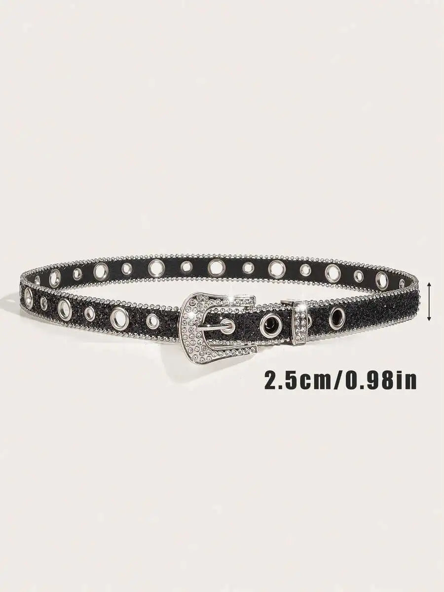 Faux Leather Rhinestone Belt For Women Fashion Accessory