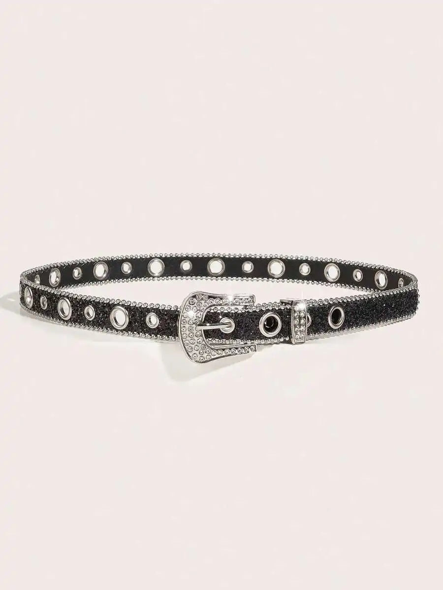 Faux Leather Rhinestone Belt For Women Fashion Accessory