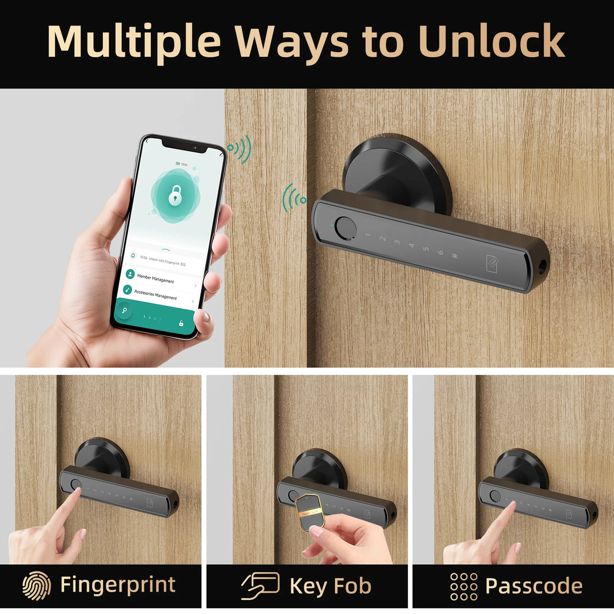 Viladepot Handle Shaped Smart Lock With Fingerprint App Control Bluetooth