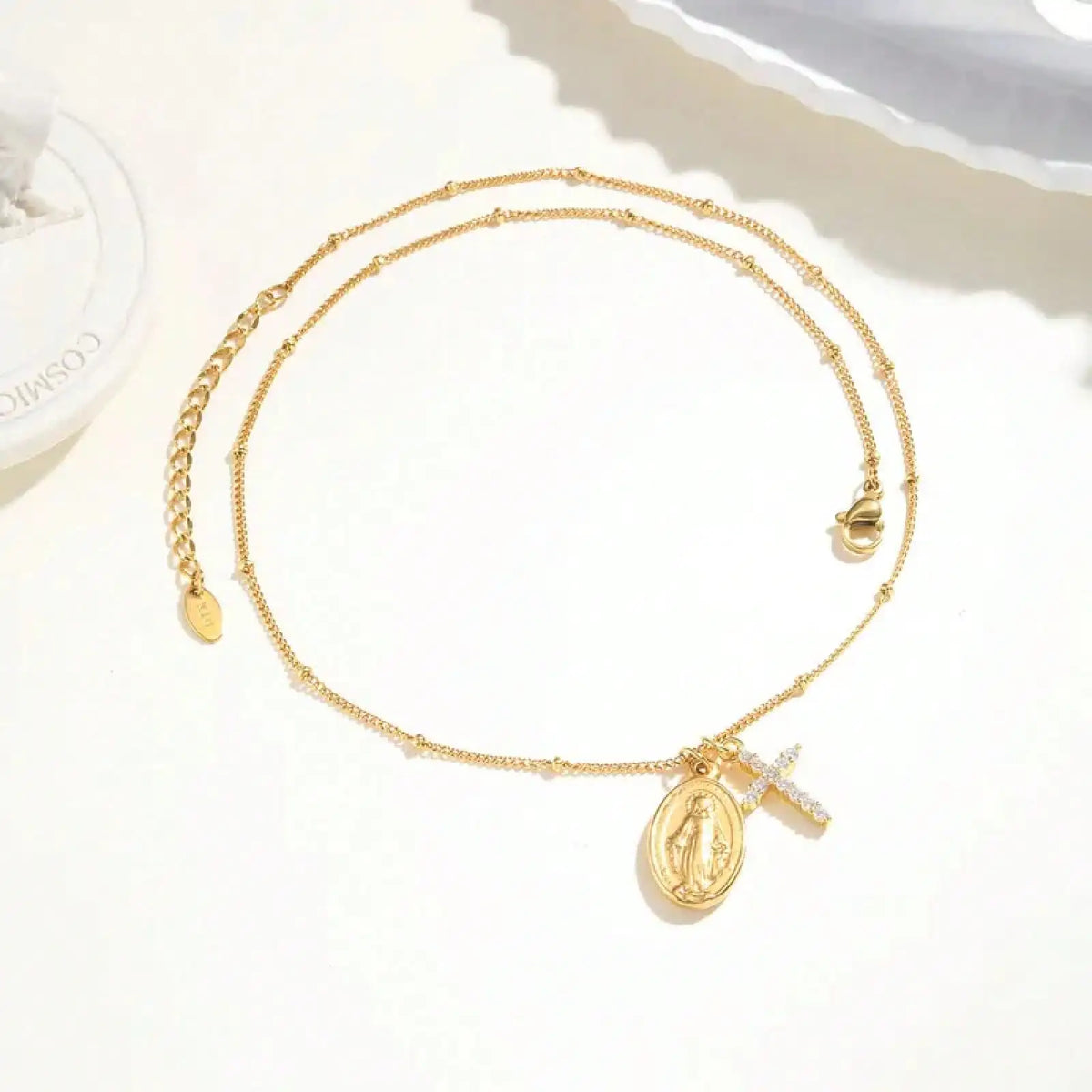 Stainless Steel Cross Virgin Mary Religious Pendant Necklace